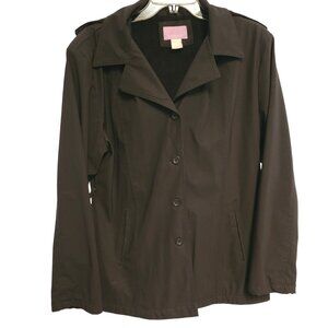 Womens L Fall Harvest Weatherproof Raincoat Long Line Hooded Jacket Casual Brown